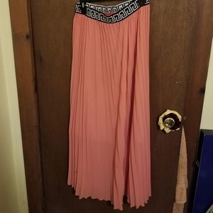 Pink pleated tulle maxi skirt